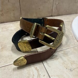 Women's Vintage Brighton Brass Buckle Leather Belt sz Med